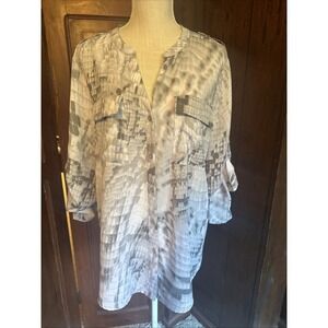Calvin Klein Womens Blouse Top Button‎ Up, Snake Print, Gray White XL , Business